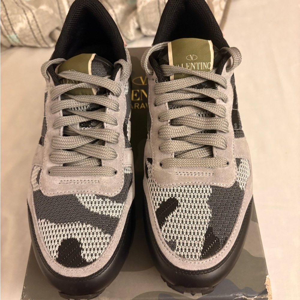 Valentino Garavani Black and Gray Camouflage Sneakers